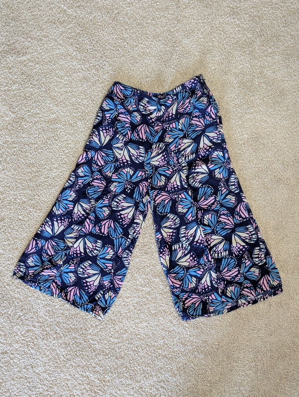 Modcloth Navy Pink Butterfly Print Wide Leg Retro Pants Capri, Size S
